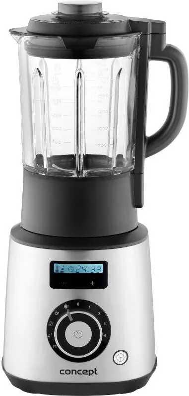 Concept Blender SM1000, putere 1500 W, recipient din sticla volum 1.75 litri, viteza 22000 rpm, 4 programe presetate : supa crema, supa, compot, sos, 4 viteze de mixare, functie PULSE/ICE, picioruse anti-aderente