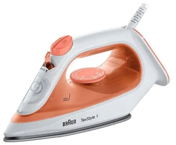 BRAUN Fier de calcat Braun TexStyle 1 SI1009OR, 1900 W, abur variabil 25g/min, jet de abur 120g/min, rezervor 220 ml, talpa ceramica, sistem antipicurare, Alb/Portocaliu