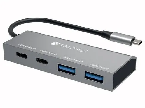 Hub USB TECHLY Statie de andocare Techly USB-C 3.2, 4 porturi, argintiu, 78.6x32.1x12mm