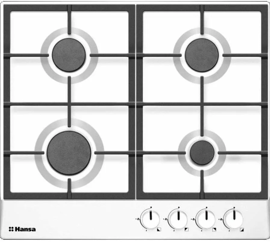 Plita HANSA incorporabila BHGW630502, Gaz, 4 arzatoare, Aprindere electrica, Gratar fonta, 60 cm, Alb