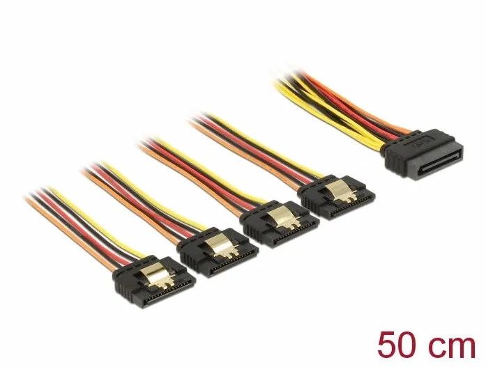 DELOCK Cablu SATA 15 pini alimentare tata cu functie de blocare > SATA 15 pini alimentare mama 4 x drept 50 cm