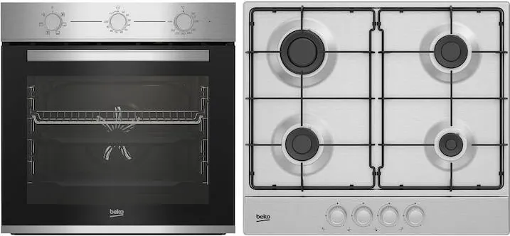 BEKO Pachet Cuptor incorporabil Beko BBSE12130XD, Electric, 71 l, Clasa A, Booster, Fan Assisted cooking, SteamShine Cleaning,Timer, Inox + Plita incorporabila Beko HIAG64223SX, Gaz, 4 arzatoare, High-Efficiency Gas Burner, 60 cm, Inox