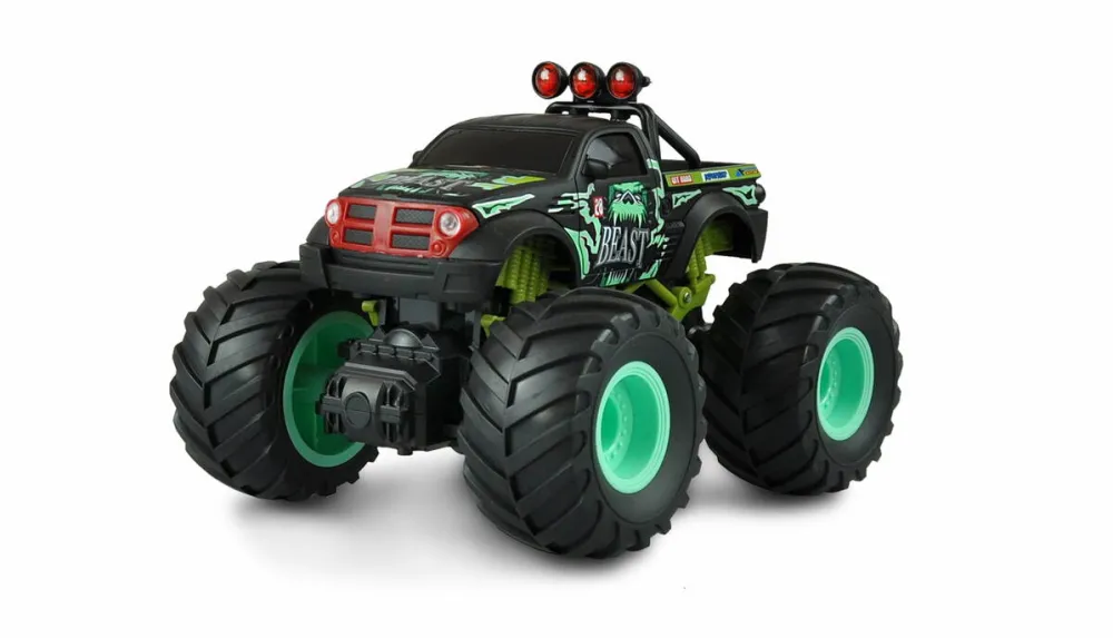 Masina AMEWI Monstertruck cu telecomanda, AMEWI Big Buster, 1:18, Incarcare USB, negru-verde, 530g