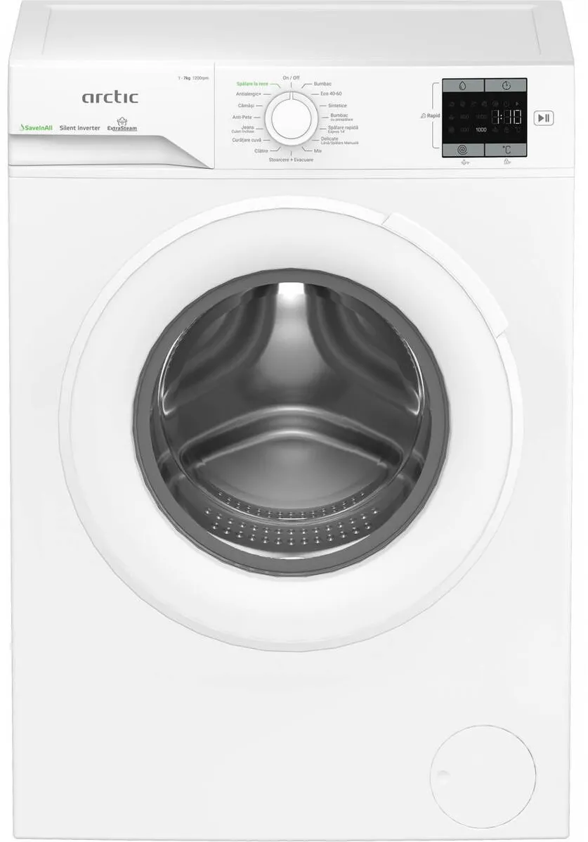ARCTIC Masina de spalat rufe APLM1WFSU17210WG, 7 Kg, 1200 RPM, Motor Silent Inverter, ExtraSteam, Drum Clean+Steam, Child Lock, Anticrease, Digital Display, Add-In, Clasa A, Alb