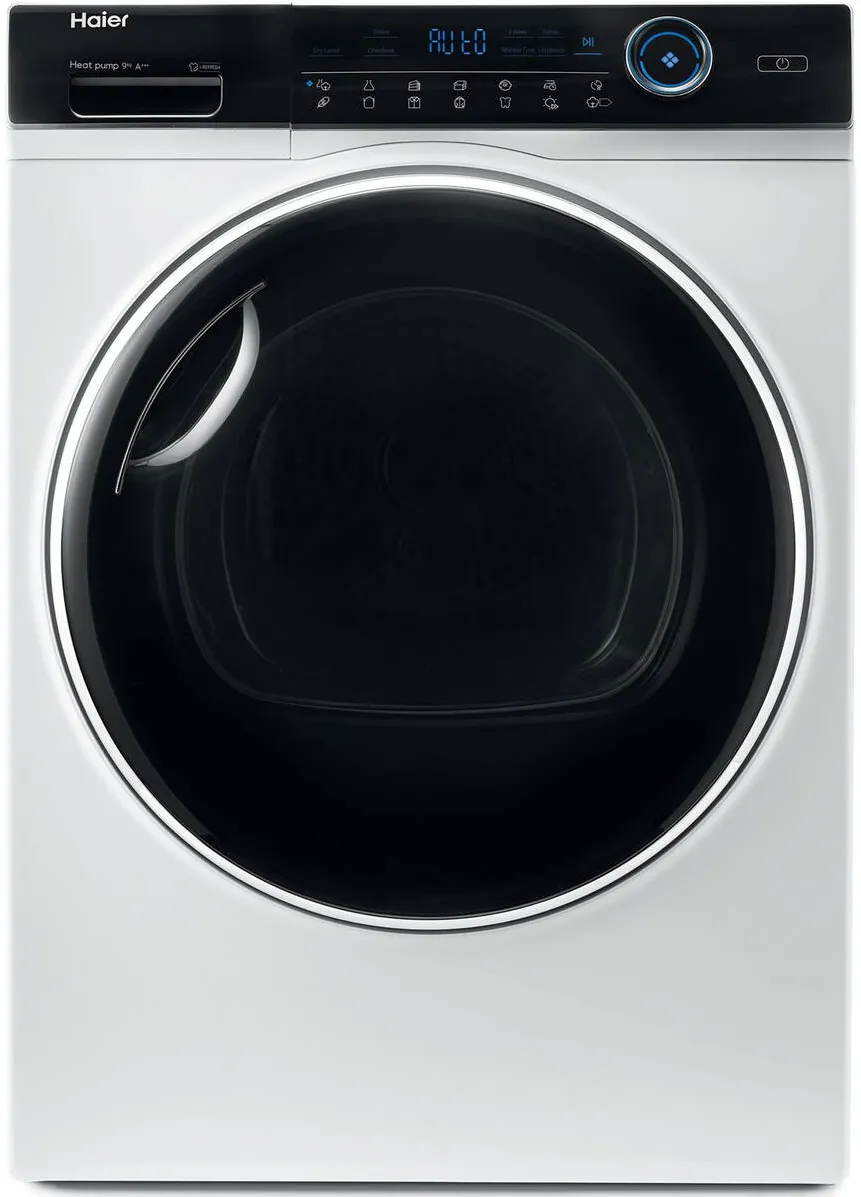 Haier Uscator de rufe HD90-A3979-S, pompa de caldura, 9 kg, clasa C, Motor Inverter, Dry Sensor, iRefresh, iTime, Full Time Reverse, Pillow Drum, Drum light, Alb