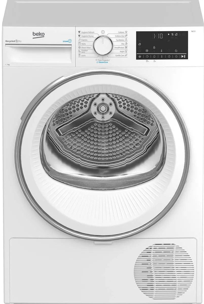 BEKO Uscator de rufe B3T41242, 7 kg, clasa C, pompa de caldura Eco Gentle, Aquawave, Optisense, Alb
