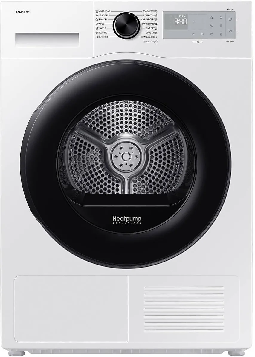 Samsung Uscator de rufe, pompa de caldura 9 kg, clasa C, Digital Inverter, Smart Things, Quick Dry, Optimal Dry. WiFi, Alb