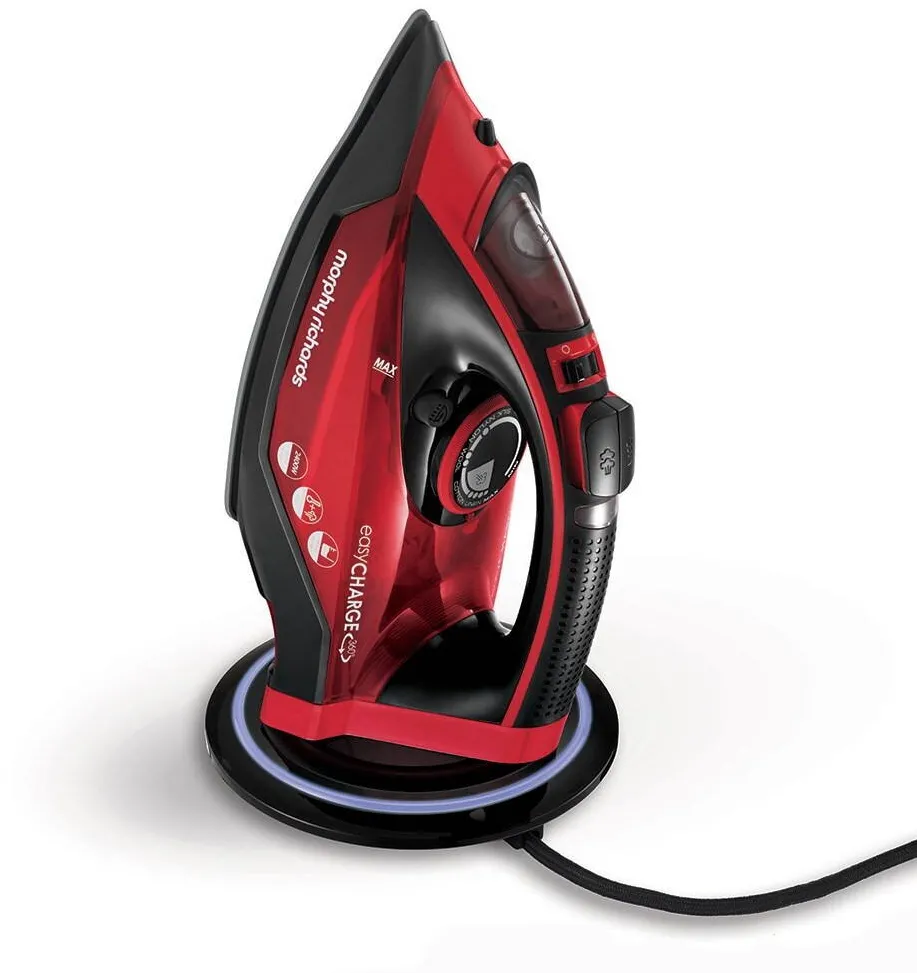 Morphy Richards Fier de calcat EasyCharge / Cordless 303250, 2400W, 30g/min, 1300 g debit abur continuu, capacitate rezervor 350 ml, functionare fara cablu, Rosu/Negru