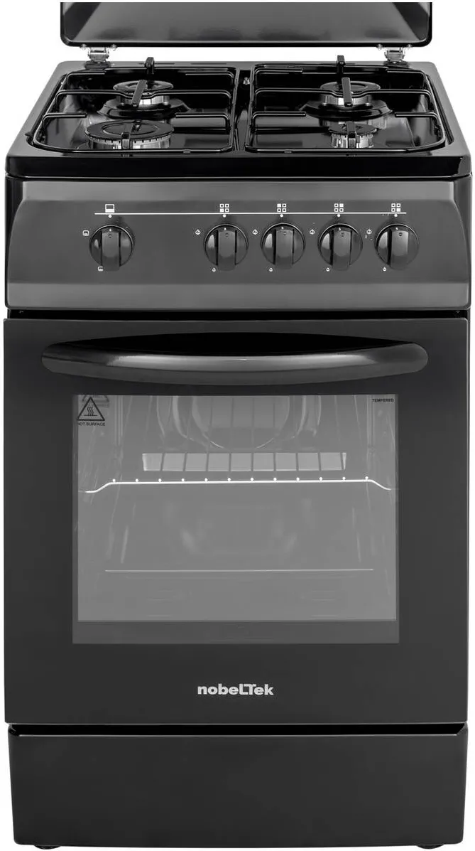 Aragaz NLT 5601N/G1, Gaz, 4 arzatoare, Siguranta plita si cuptor, Echipat cu diuze GPL, Diuze GN de schimb, 50 cm, Negru