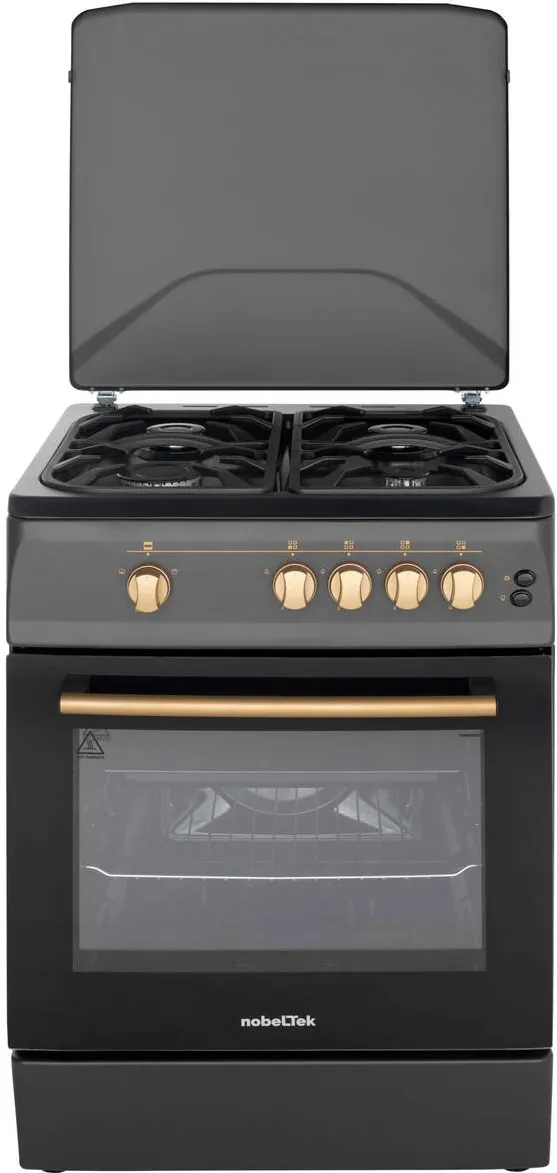 Aragaz NLT 6603NM/G1, Gaz, Grill, Aprindere electrica, Iluminare cuptor, 60 x 60 cm, Negru Mat