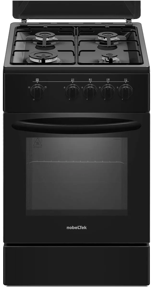 NobeLTek Aragaz NLT 5551N/G1, Gaz, 4 arzatoare, Siguranta plita si cuptor, Echipat cu diuze GPL, Diuze GN de schimb, 50 cm, Negru