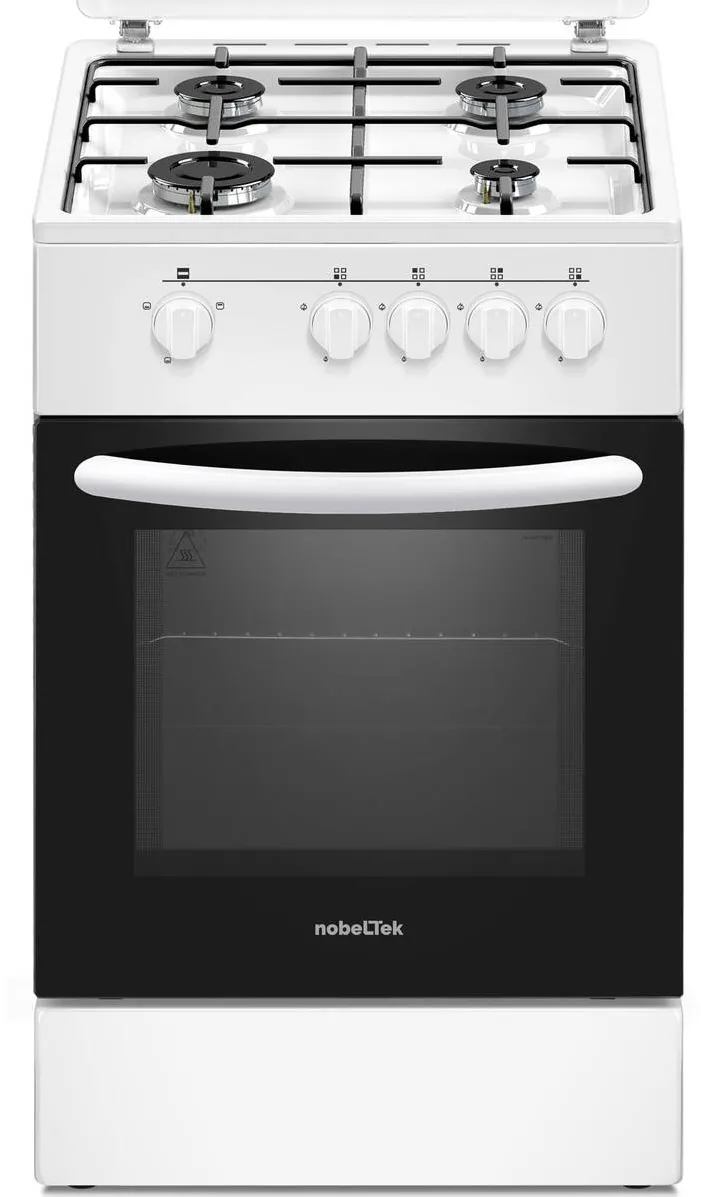Aragaz NLT 5551A/G1, Gaz, 4 arzatoare, Siguranta plita si cuptor, Echipat cu diuze GPL, Diuze GN de schimb, 50 cm, Alb