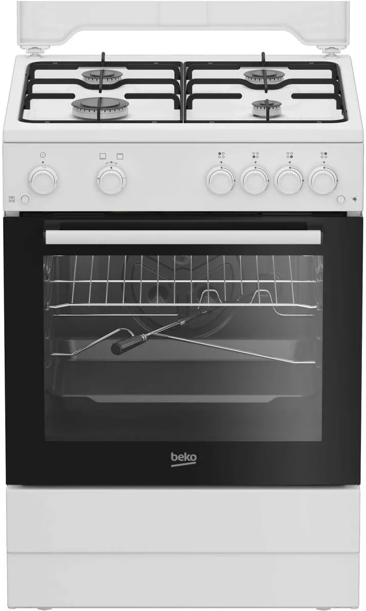 Aragaz FBGT62110GWO, Gaz, 4 arzatoare, Safety Plus, Timer, Aprindere electrica plita/cuptor, Grill gaz, Arzatoare cu eficienta ridicata, 60 cm, Alb