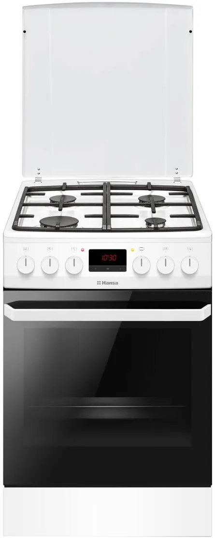 HANSA Aragaz FCMW582109, Mixt, 4 arzatoare, Aprindere electrica, Grill, Clasa A, 50 cm, Alb