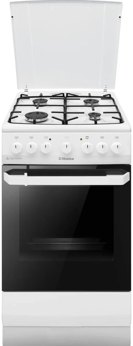 Aragaz HANSA FCMW581009, 4 arzatoare, Mixt, Aprindere electrica, Grill, Clasa A, 50 cm, Alb