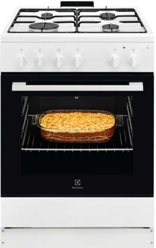 Aragaz LKG604013W, Gaz, 4 arzatoare, Autocuratare Catalitica, Timer mecanic, Aprindere integrata plita si cuptor, Grill Electric, Rotisor, Iluminare cuptor, 60 cm, Alb