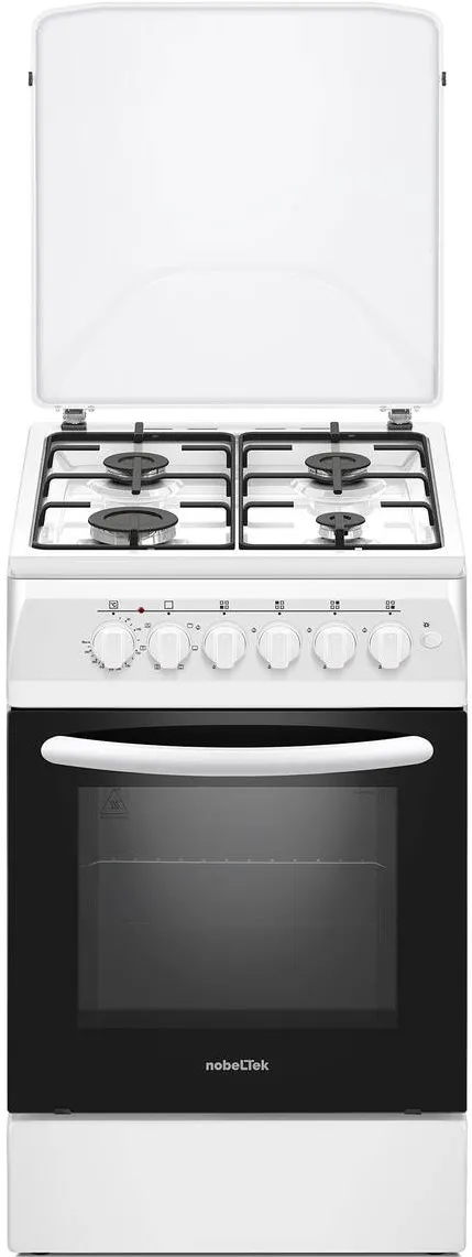 Aragaz NLT 5604A/E1, plita gaz si cuptor electric, ventilator, aprindere electrica plita, siguranta plita, iluminare cuptor, echipat cu diuze GN, diuze GPL de schimb, capac tabla, Alb