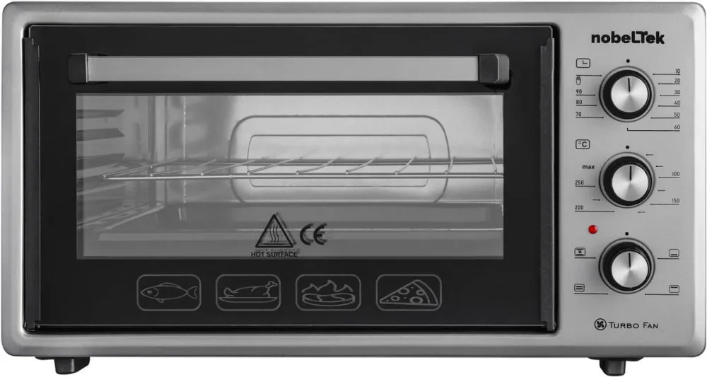 NobeLTek Cuptor electric NLT FSO48X, 48L, 1600W, grill, timer, termostat, sticla dubla, ventilator, iluminare, gri inox