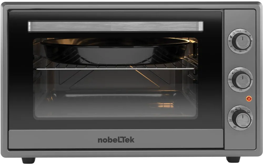 NobeLTek Cuptor electric NLT FSO60X, 60L, 2000W, grill, timer, termostat, sticla dubla, ventilator, iluminare, gri inox