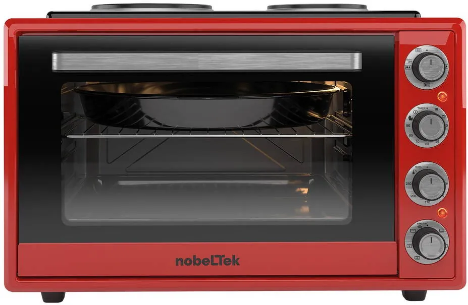NobeLTek Cuptor electric NLT FSOHP60R, 60L, 2000W, plite electrice 1500w + 1000w, grill, timer, termostat, sticla dubla, ventilator, iluminare, rosu