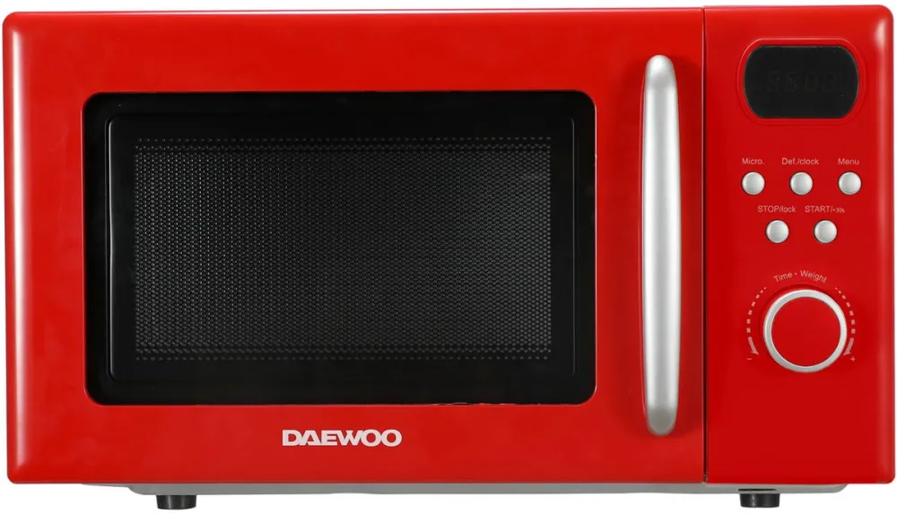 Cuptor cu Microunde DAEWOO KOR-6S2BR-2, 20 litri, 700 W, control digital (tip ceas), 8 programe, 5 niveluri de putere, functie dezghetare: greutate & timp, culoare: Rosu
