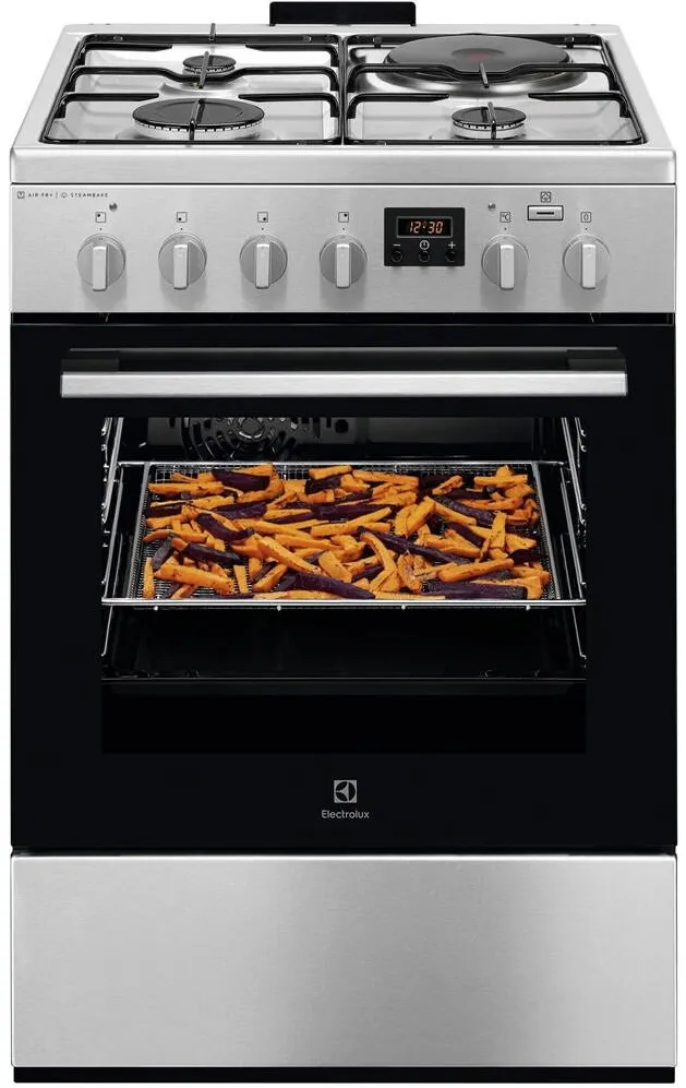 Aragaz LKM660222X, Mixt, 3 arzatoare gaz + 1 arzator electric, Cuptor electric, SteamBake, AirFry, Timer, Grill electric, Clasa A, 60 cm, Inox antiamprenta