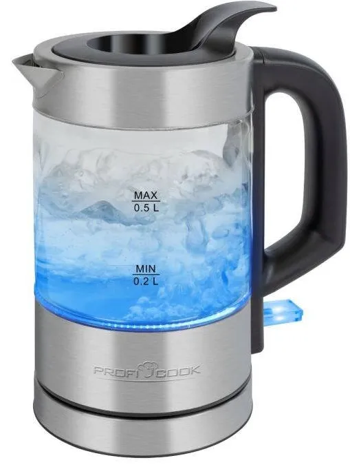 Fierbator ProfiCook PC-WKS 1228 G, 0.5L, 1100W, Stainless steel, Transparent