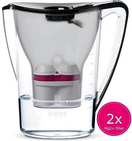 BWT Carafa filtranta BWT Penguin MEI, mineralizare cu magneziu Mg2+, indicator mecanic de schimb filtru, negru, 2,7 l, 2 filtre incluse