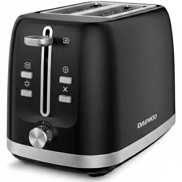 DAEWOO Prajitor de paine DBT280B, putere 800 W, tavita de firimituri, functie decongelare, control electronic rumenire, carcasa inox, functie reincalzire, capacitate 2 felii, negru