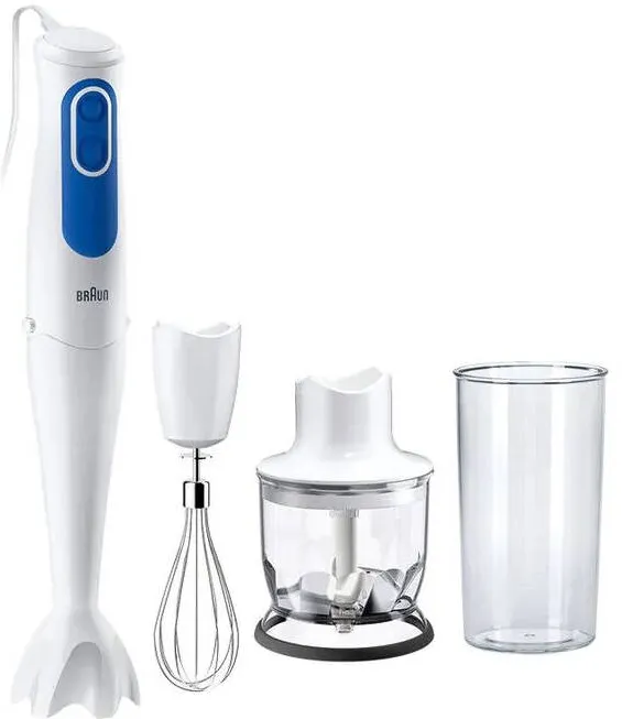 BRAUN Mixer vertical MQ3025WH OMELETTE, 700 W, pahar gradat 0.6 l, Tocator 0.35 l, tel, 2 viteze, alb/ albastru