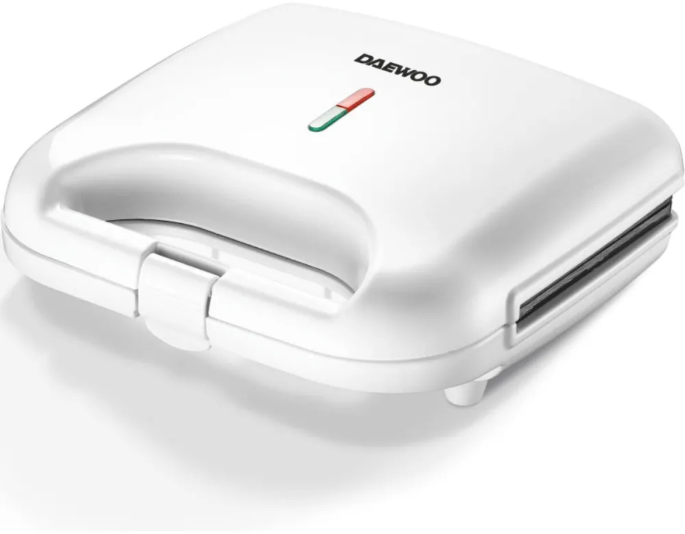 DAEWOO Sandwitch maker DSM25W, 800 W, placi neaderente, incalzire controlata prin termostat, maner CoolTouch, clapeta de blocare, indicator luminos incalzire, alb
