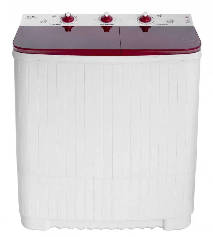 NobeLTek Masina de spalat rufe semiautomata NSWM 5.3B, 220 V, Capaciate de spalare 5 kg, Capacitate de stoarcere 2.5 kg, Alb/Rosu