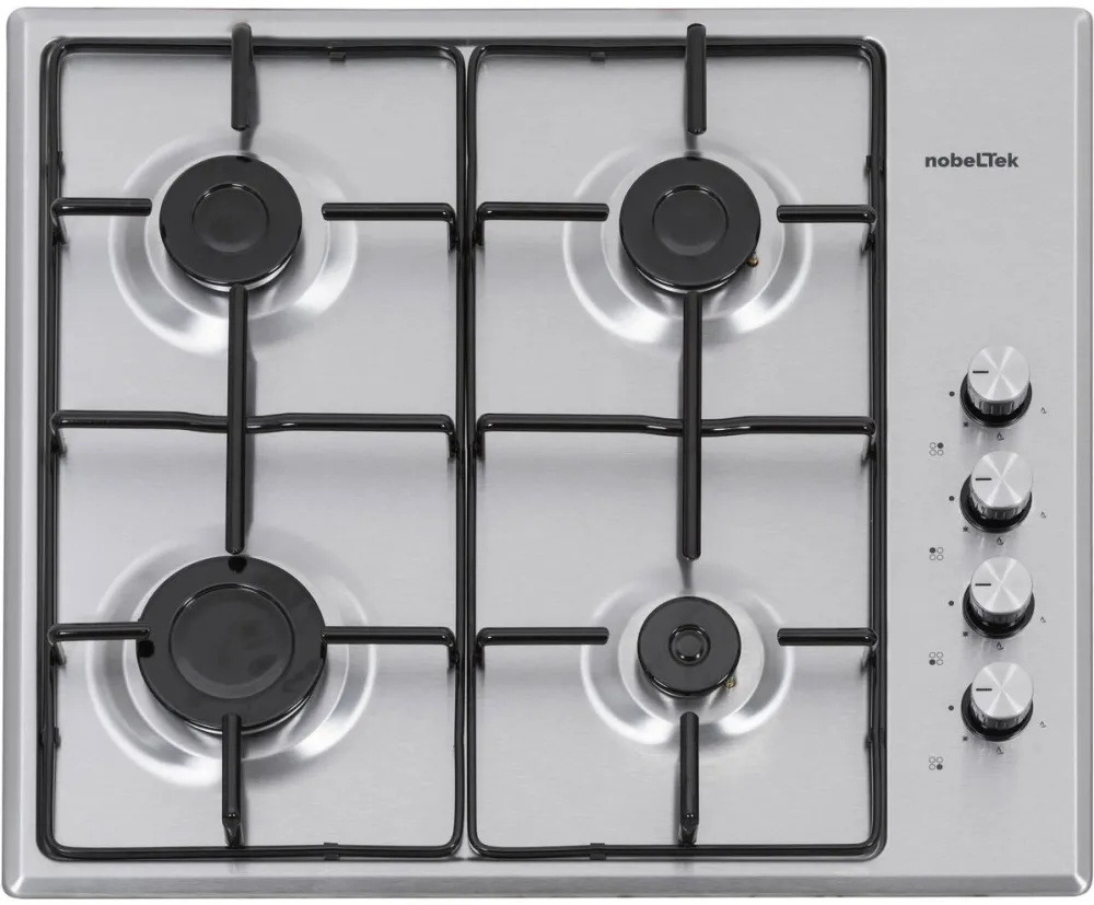 Plita NobeLTek incorporabila NHBG-6400IX, Gaz, 4 arzatoare, Aprindere buton, Siguranta arzatoare, 60 cm, Inox