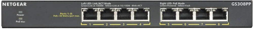Switch Netgear GS308PP Unmanaged Gigabit Ethernet (10/100/1000) Power over Ethernet (PoE) Black