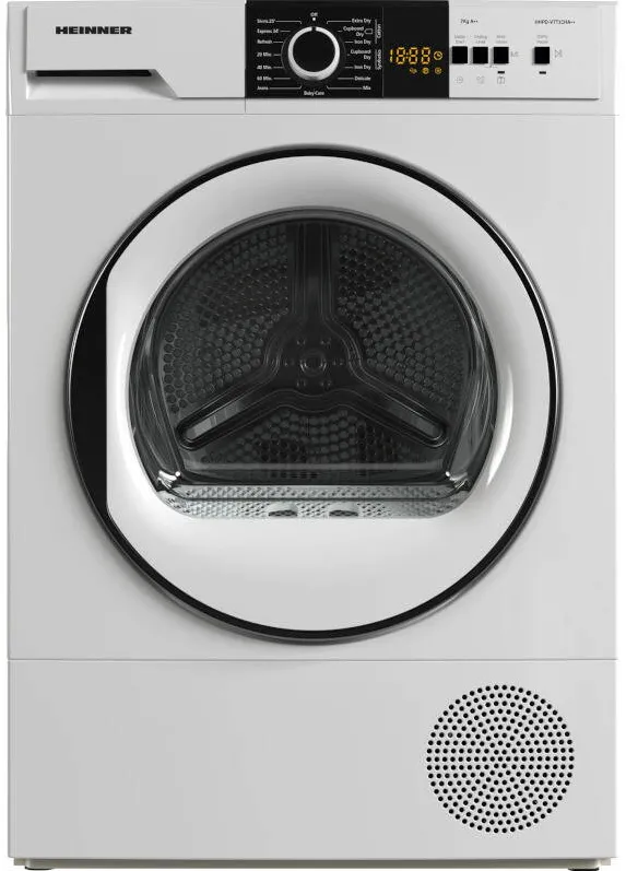 HEINNER Uscator de rufe HHPD-V7T1CHA++, pompa de caldura, 7 kg, 15 programe, clasa E, Display, Iluminare interioara, Indicator curatare filtru scame, Indicator rezervor colectare apa, Blocare acces copii, Alb