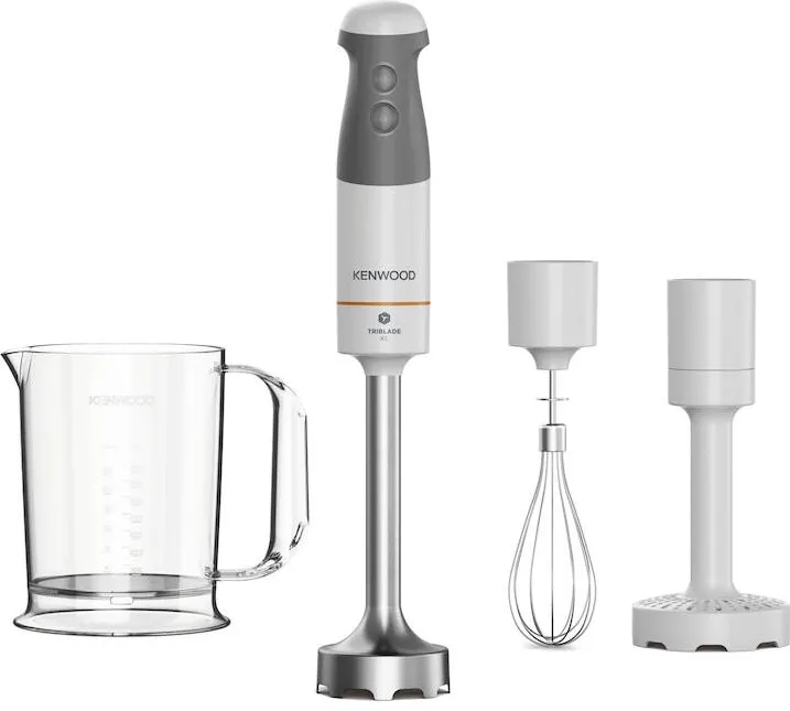 KENWOOD Mixer vertical Kenwood Triblade XL HBM40.006WH, 0W22111069, 850 W, pahar gradat 0.7l, accesoriu piure, tel, 2 viteze, alb/gri