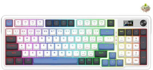 Tastatura Redragon Tastatura gaming mecanica Bluetooth cu si fara fir Redragon Galatin Pro alba cu albastru iluminare RGB