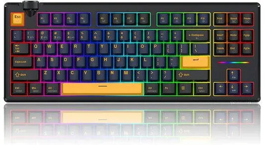 Tastatura Redragon Tastatura gaming mecanica Bluetooth cu si fara fir Redragon Cyclone Pro neagra cu galben iluminare RGB