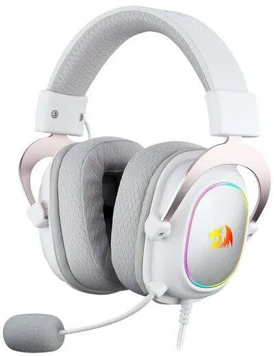 Casti Over-Head Redragon Casti Redragon ZeusX 7.1 albe cu roz iluminare RGB
