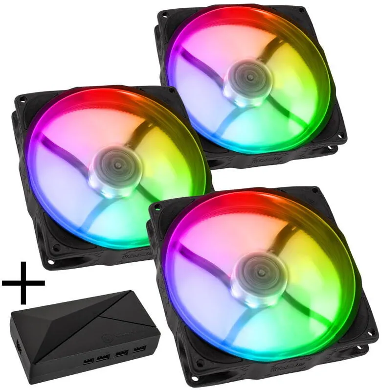 NoiseBlocker NB-eLoop X B12-PS ARGB, PWM - 120mm, Negru + ARGB 8x Port Hub - 3x Set