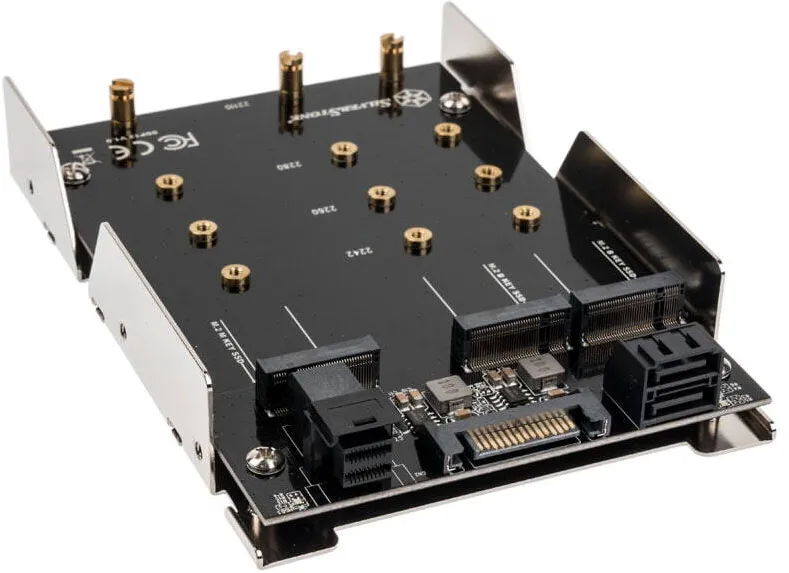 Rack Silverstone SDP12, 2x SATA 7 Pin > 2x M.2 SATA, 1x SFF-8643 > 1x M.2 PCIe NVMe