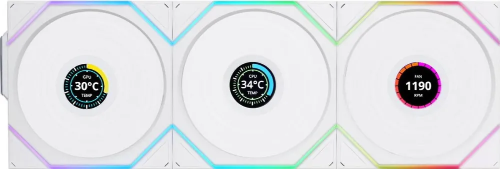 Lian Li Lian Li UNI FAN TL Wireless LCD, ARGB, PWM, Controller, Reverse Blade, 120 mm, White, Three Fan Pack