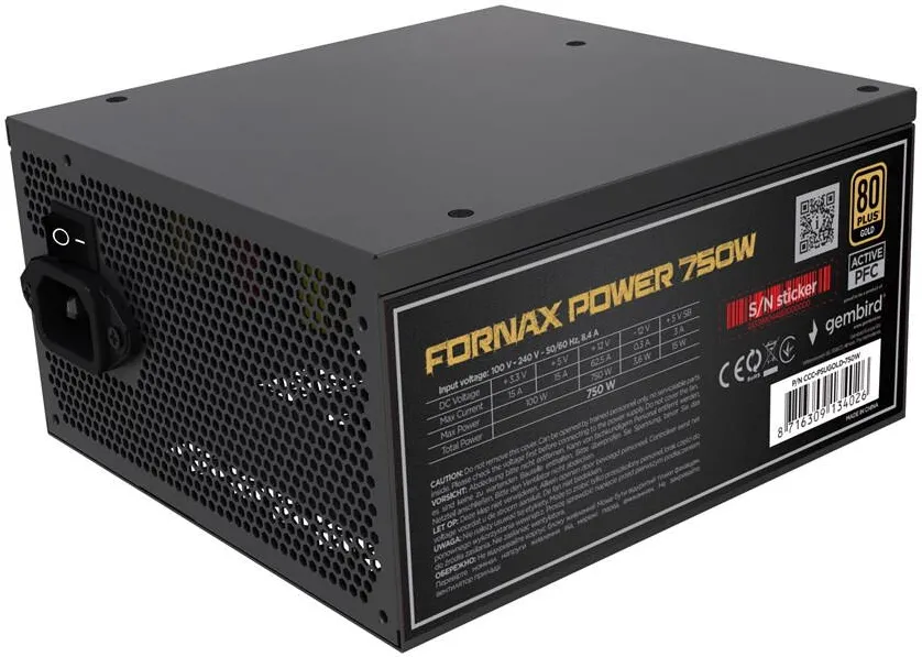 Sursa PC Gembird  CCC-PSUGOLD-750W Power supply unit Fornax Power 750W active PFC 12cm fan 80+Gold