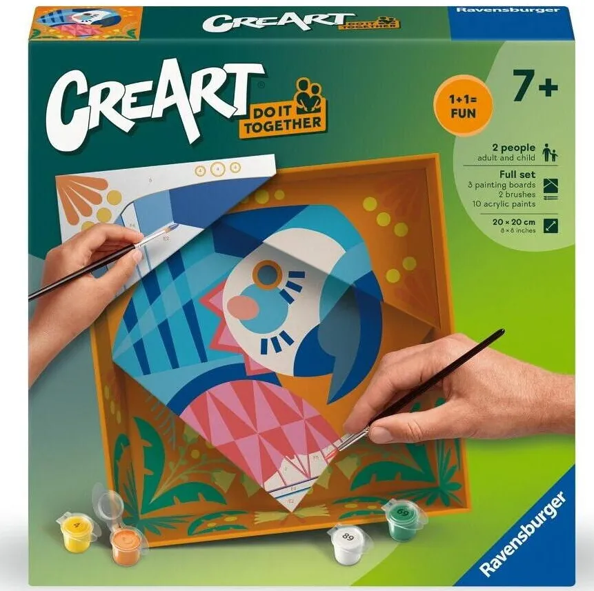 Jucarie creativa Ravensburger Set pictura CreArt Ravensburger, Papuga, 40x50cm, culori acrilice, pensula inclusa
