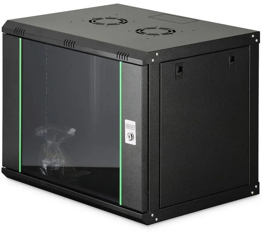 Rack Digitus Cabinet metalic, Digitus, 19" 9U, 600x450cm, cu usi din sticla, neasamblat
