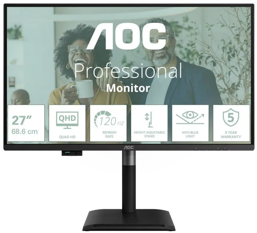 Monitor AOC Monitor IPS LED AOC 27" Q27P4CV, QHD 2560 x 1440, HDMI, DisplayPort, Pivot, 120 Hz, 4 ms Negru
