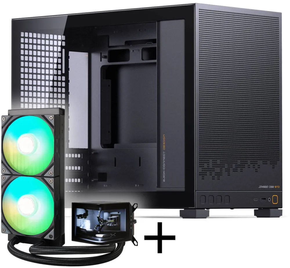 Carcasa PC King Kits Jonsbo D32 STD + racire completa cu apa TRYX PANORAMA, ARGB - 240mm, neagra