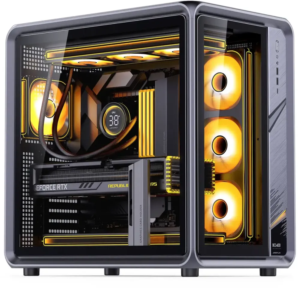 Carcasa PC Jonsplus BO400, Mid Tower, ATX, sticla securizata – gri metalizat