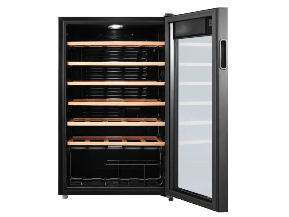 Tesla Vitrina vinuri Tesla RW092M, 93L, H84.5Control electronic, rafturi lemn, 34 sticle, negru