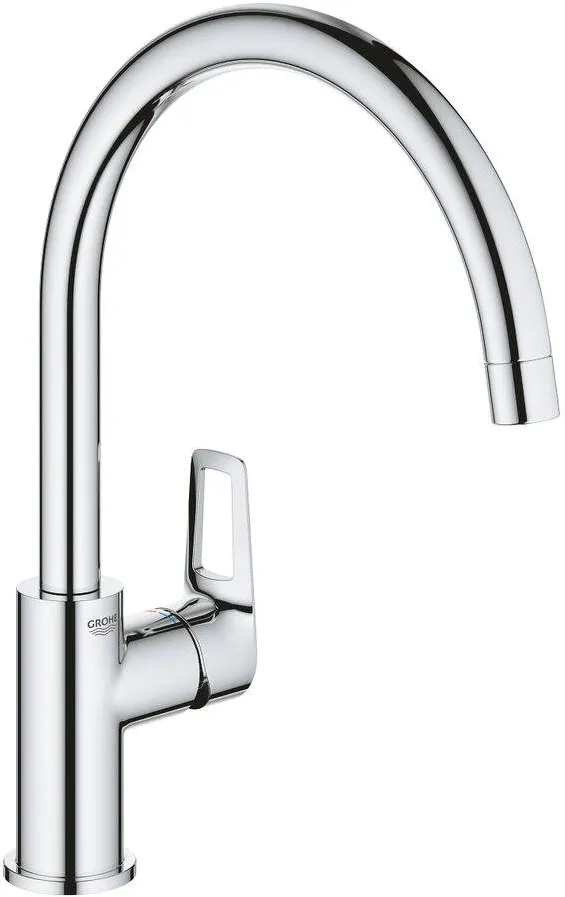 Grohe Baterie bucatarie Grohe Bauloop 31368001, 3/8, monocomanda, pipa inalta, tip C, cartus ceramic, pivotanta, limitator, Argintiu